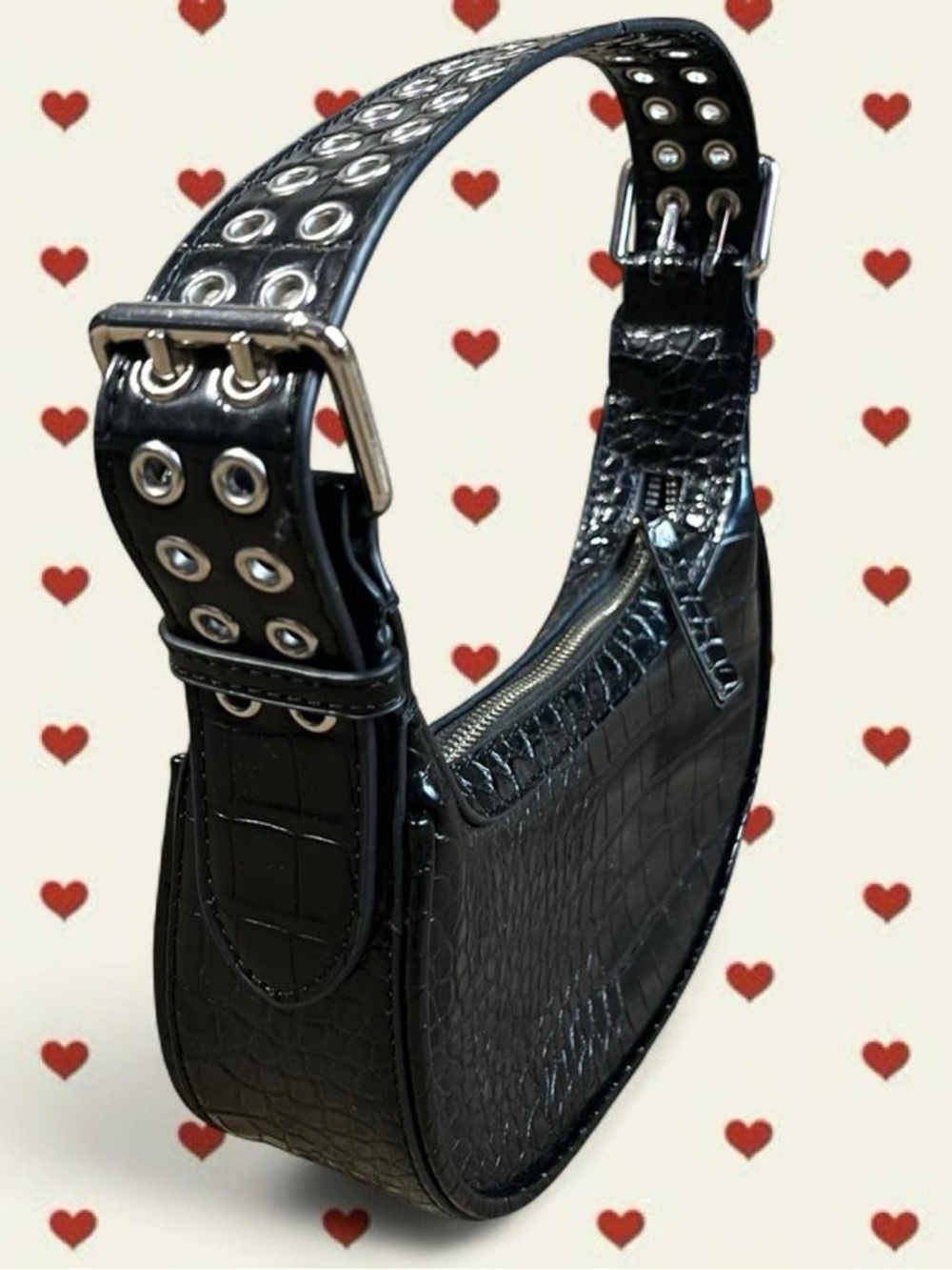 Urban Outfitters Black Croc-Embossed Buckle Shoulder Bag